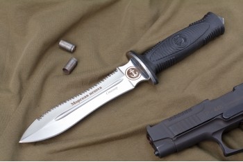 Нож Сталкер - эластрон/серрейтор c символикой Морская Пехота 