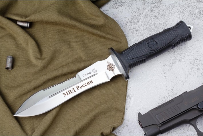 Нож Сталкер - эластрон с символикой МВД 