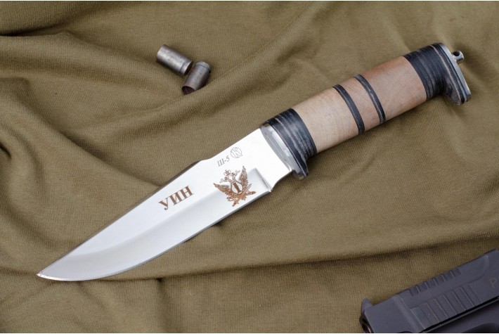 Нож Ш-5 - дерево/кожа c символикой УИН 