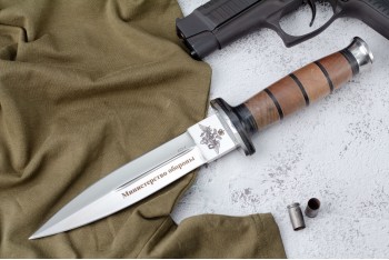 Нож КО-1 - дерево/кожа с символикой Министерство Обороны