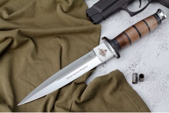 Нож КО-2 - дерево/кожа с символикой Министерство Обороны