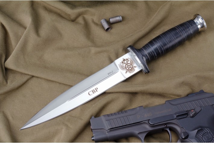 Нож КО-2 - кожа с символикой СВР 