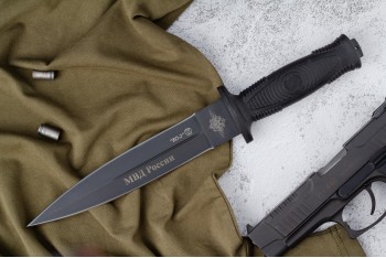 Нож КО-2 - черный/эластрон с символикой МВД