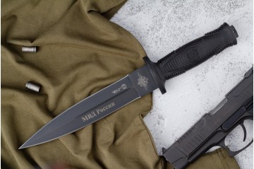 Нож КО-2 - черный/эластрон с символикой МВД