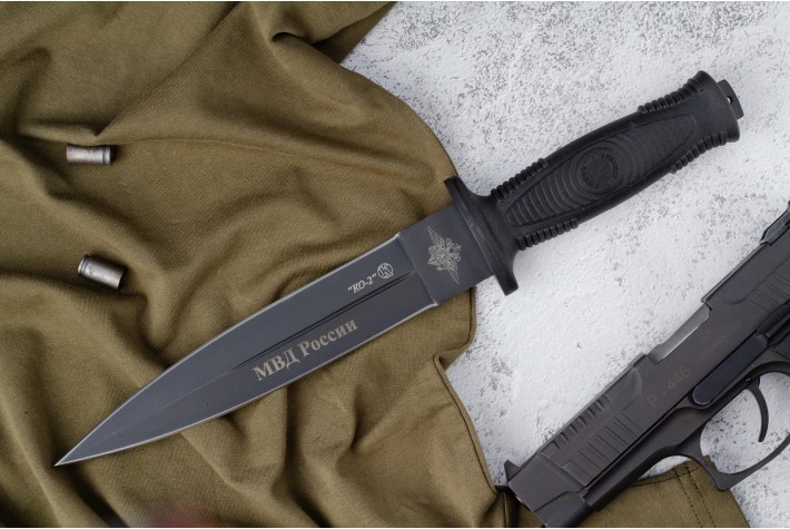 Нож КО-2 - черный/эластрон с символикой МВД 