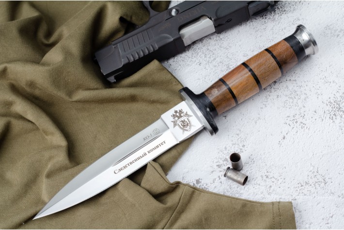 Нож КО-1 - кавказский орех/кожа с символикой Следственного Комитета 