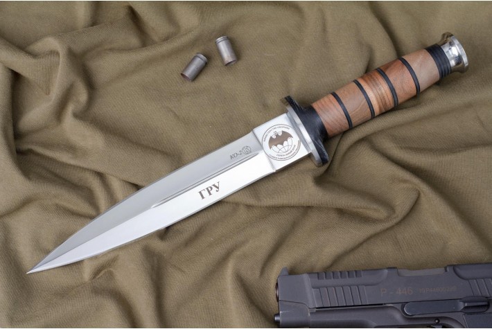 Нож КО-2 - дерево/кожа с символикой ГРУ 