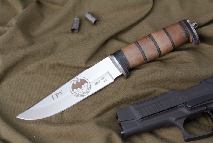 Нож Ш-5 - дерево/кожа с символикой ГРУ 