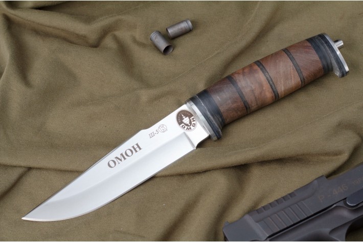 Нож Ш-5 - дерево/кожа c символикой ОМОН 