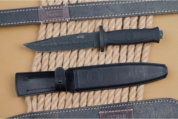 Нож Ш-8 AUS-8 стоунвош черный 