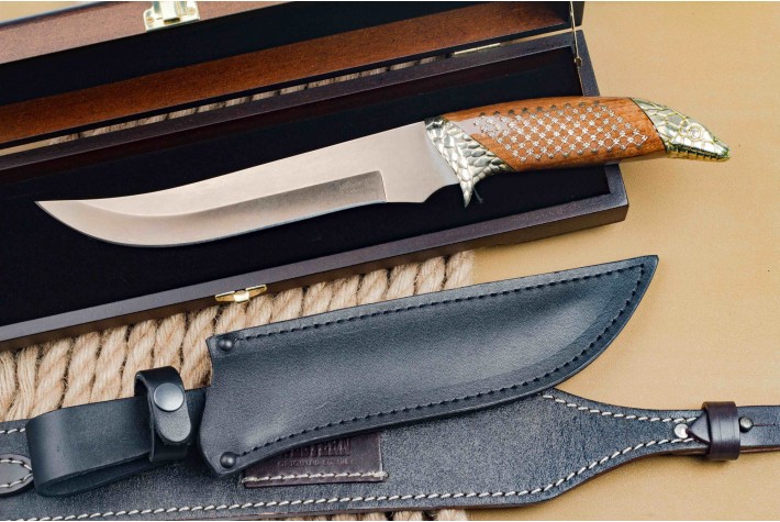 Нож Змея D2, полированный, унцукуль, латунь 