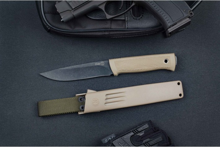 Нож Сова BlackWash песочный Кизляр 