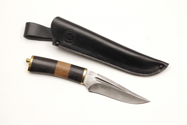 Нож Каспий дамасск латунь 