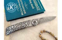 Нож складной Байкер 1 дамасск плашки серебро (модель 2) 