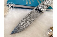 Нож складной Байкер 1 дамасск плашки серебро (модель 2) 