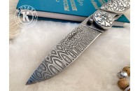 Нож складной Байкер 1 дамасск плашки серебро (модель 2) 