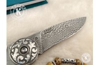 Нож складной Байкер 1 дамасск плашки серебро (модель 2) 