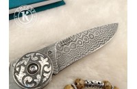 Нож складной Байкер 1 дамасск плашки серебро (модель 2) 