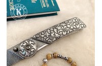 Нож складной Байкер 1 дамасск плашки серебро (модель 2) 