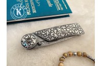 Нож складной Байкер 1 дамасск плашки серебро (модель 2) 