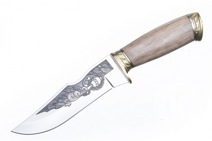 Нож Зодиак AUS-8 дерево с латунной гардой и навершием 