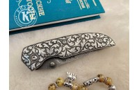 Нож складной Ирбис дамасск плашки серебро 