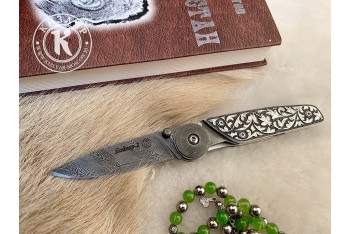 Нож складной Байкер 2 дамасск плашки серебро