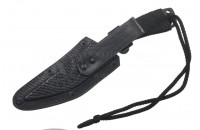 Нож Пиранья AUS-8 стоунвош черный шнур 