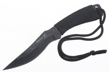 Нож Пиранья AUS-8 стоунвош черный шнур
