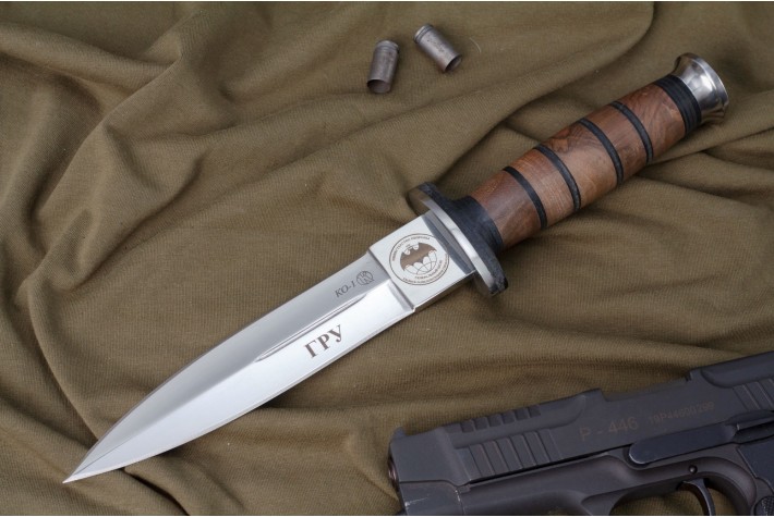 Нож КО-1 - дерево/кожа с символикой ГРУ 