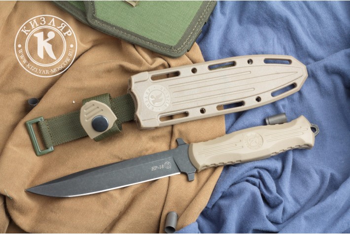 Нож НР-18 AUS-8 стоунвош черный эластрон песок 