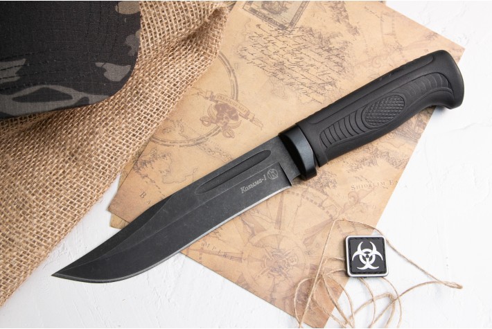 Нож Колыма-1 AUS-8 стоунвош черный эластрон 