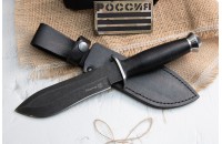 Нож Легионер AUS-8 стоунвош черный кожа 