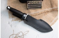 Нож Легионер AUS-8 стоунвош черный кожа 