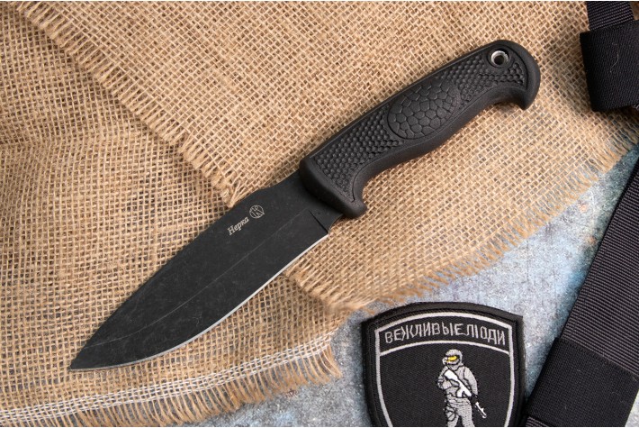 Нож Нерка AUS-8 стоунвош черный эластрон 