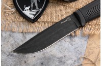 Нож Речной AUS-8 стоунвош черный эластрон 