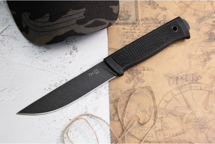 Нож Руз AUS-8 стоунвош черный эластрон 