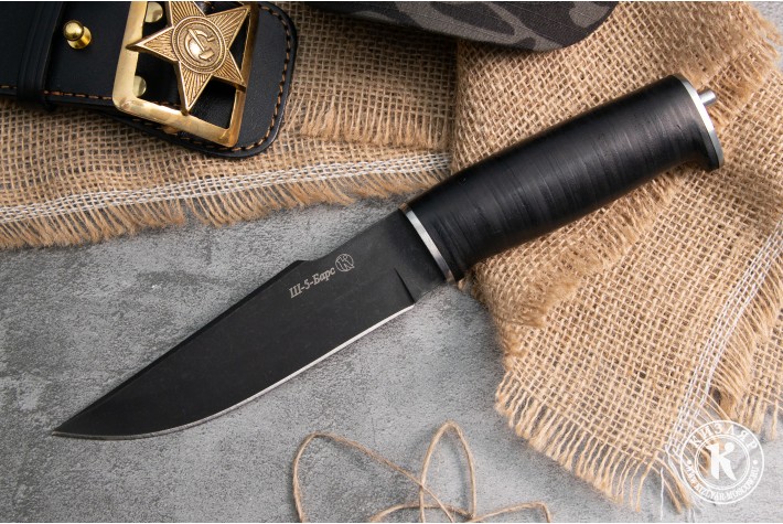 Нож Ш-5 Барс AUS-8 стоунвош черный кожа 