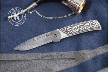 Нож складной Байкер-1 дамасск плашки серебро (модель 1)