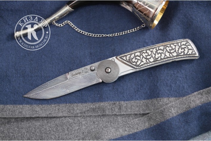 Нож складной Байкер-1 дамасск плашки серебро (модель 1) 