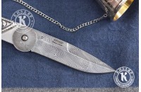Нож складной Байкер-1 дамасск плашки серебро (модель 1) 
