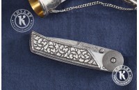 Нож складной Байкер-1 дамасск плашки серебро (модель 1) 
