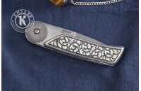 Нож складной Байкер-1 дамасск плашки серебро (модель 1) 