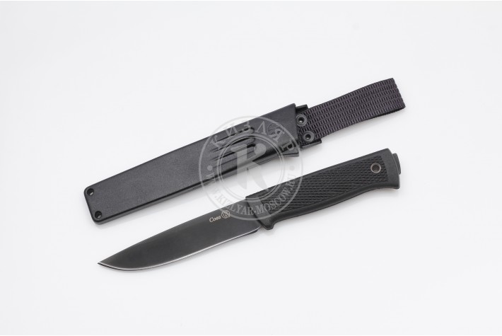 Нож Сова AUS-8 стоунвош черный эластрон 