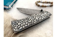 Нож складной Стерх дамасск плашки серебро 