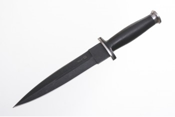 Нож КО-2 AUS-8 стоунвош черный кожа